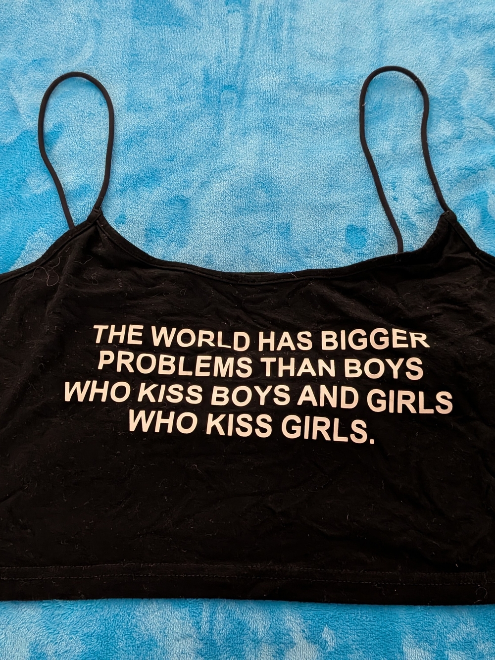 SHEIN Black Strappy Crop Cami Top The World Has Bigger Problems Graphic